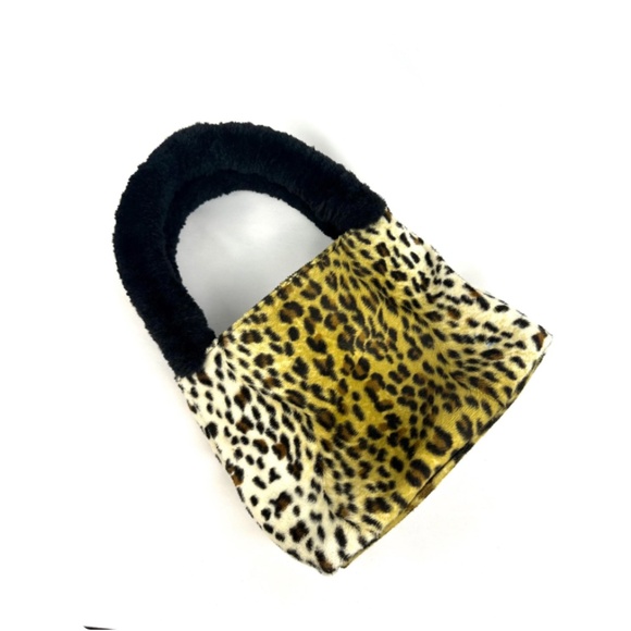 Vintage 1990’s Esprit Leopard Faux Fur Top Handle Mini Clutch Handbag - Picture 9 of 10